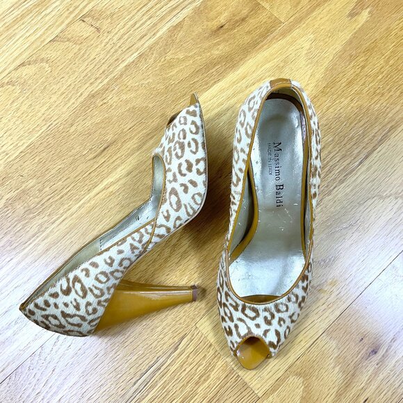 Massimo Baldi Heels Pumps Leopard Calf Hair Peep Toe (7.5) - Picture 1 of 8